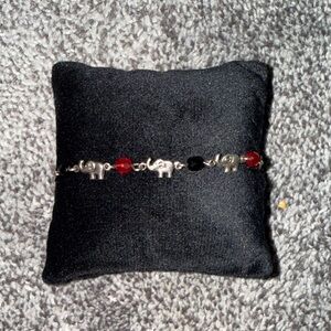Chic Silver Elephant Charm Bracelet with Red and Black Accents